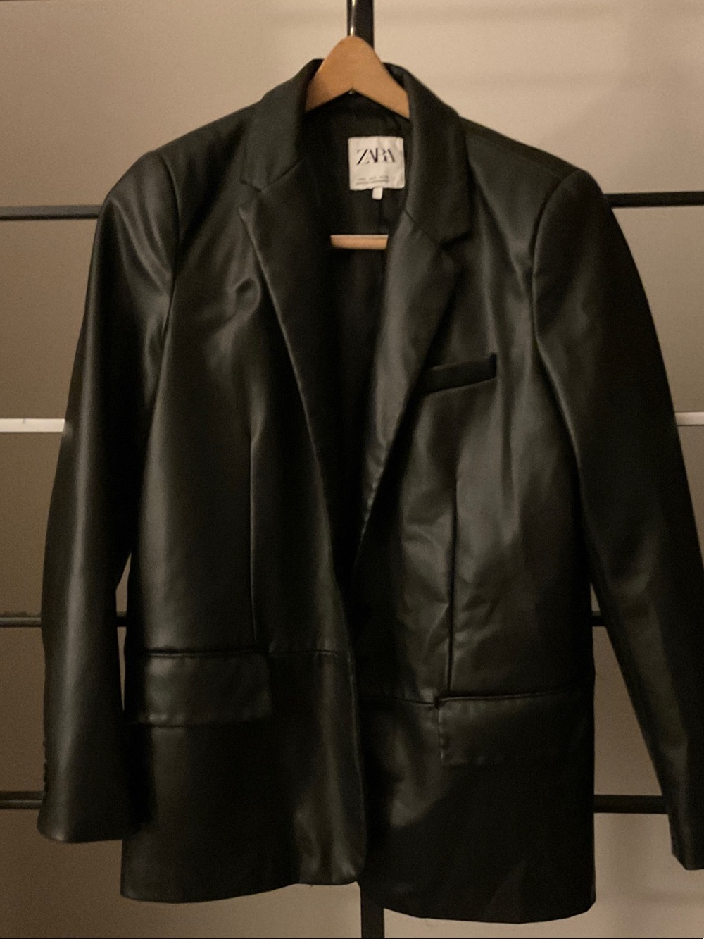Zara Black Faux Leather Blazer Jacket